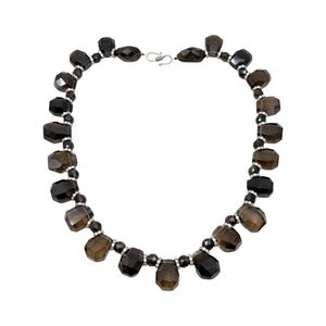 Hand Made sterling silver smoky quartz & cubic zirconia Nefertiti bead necklace